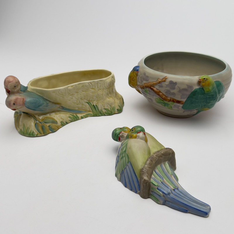 Clarice Cliff - Budgerigar Ceramic Vessels, Group of 3