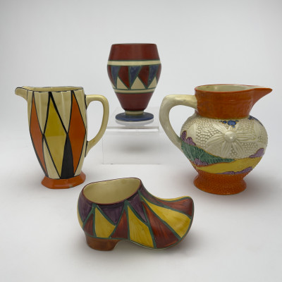 Clarice Cliff - Bizarre Ceramic Vessels in Various Patterns, Group of 5