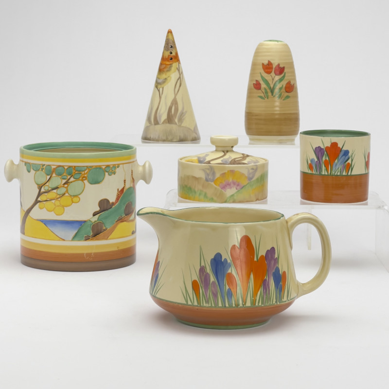 Clarice Cliff - Bizarre Ceramic Dishes in Various Patterns, Group of 6