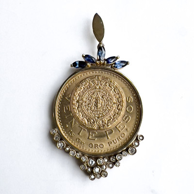 Image for Lot Veinte Peso Gold Coin Pendant with Sapphires and Diamonds