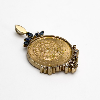 Veinte Peso Gold Coin Pendant with Sapphires and Diamonds
