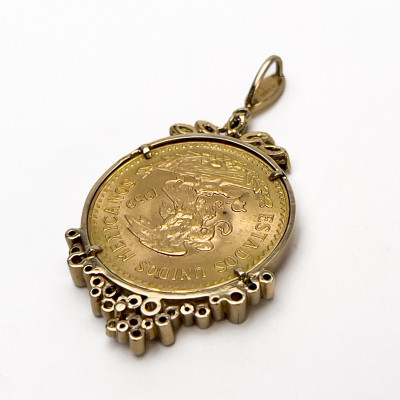 Veinte Peso Gold Coin Pendant with Sapphires and Diamonds