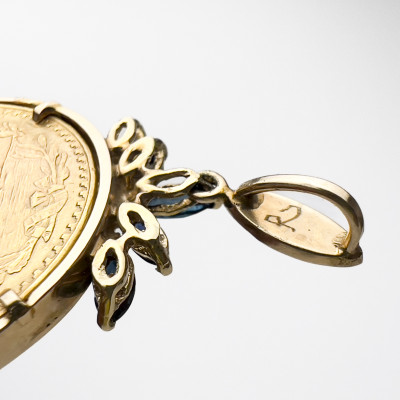 Veinte Peso Gold Coin Pendant with Sapphires and Diamonds
