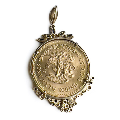 Veinte Peso Gold Coin Pendant with Sapphires and Diamonds