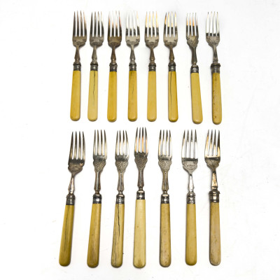 Image for Lot William Hutton & Sons - Silverplate Forks with Bone Handles, Group of 15