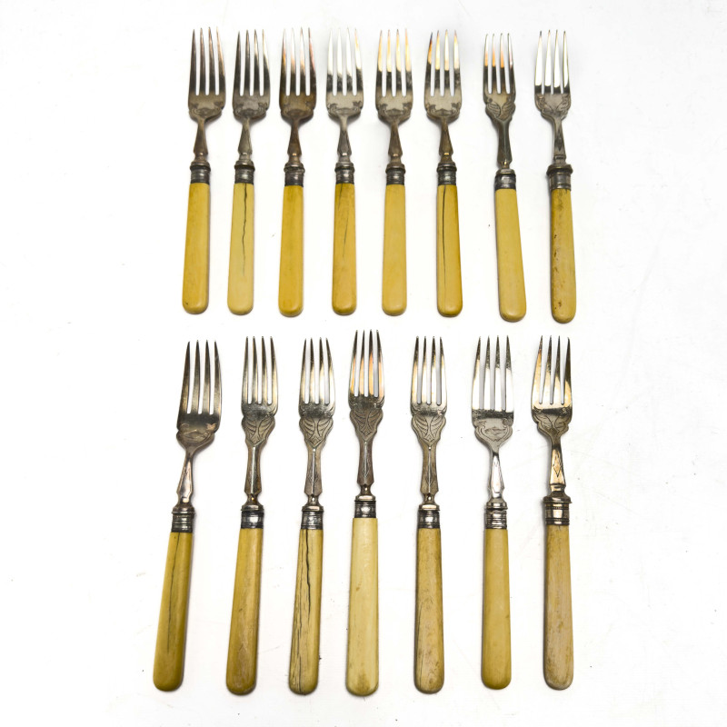 William Hutton &amp; Sons - Silverplate Forks with Bone Handles, Group of 15