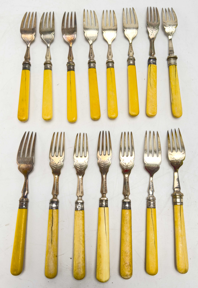 William Hutton &amp; Sons - Silverplate Forks with Bone Handles, Group of 15