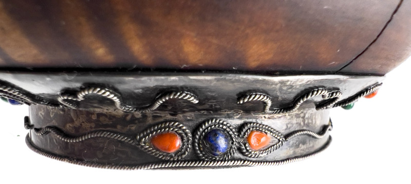 Silver Chinese Tea Bowl with Hardstone