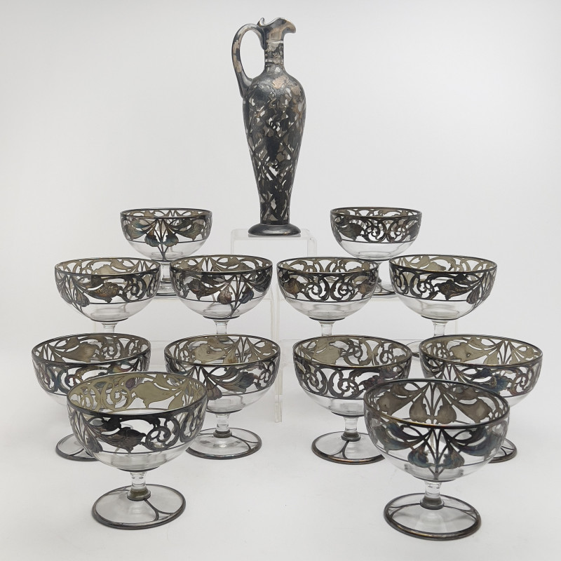 Silver Overlay Dessert Cups and Bottle