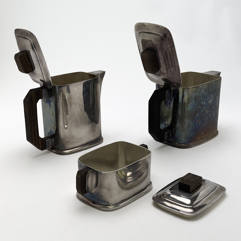 Silverplate Tea Service with Wood Handles