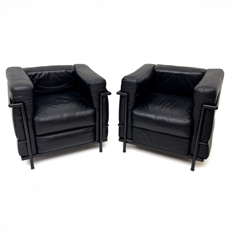 Le Corbusier LC2 style Armchairs, Pair