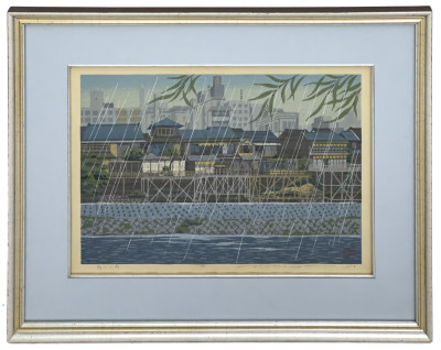 Masao Idō - Kamo River (Kyoto) the Rain