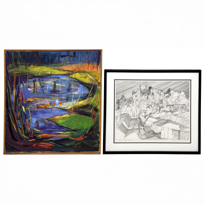 Image for Lot Abstract Painting and Drawing, 2 Works