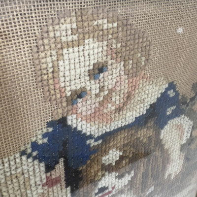 Artist Unknown - Child and Dog Cross Stitch Needlepoint