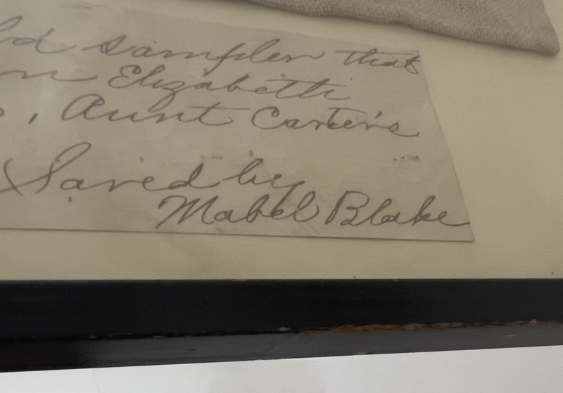 (6)19th century textiles, 5 needlepoint samplers and 1 quilt square