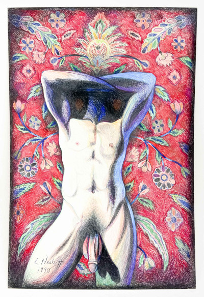 Lowell Nesbitt - Male Torso with Red Floral Background
