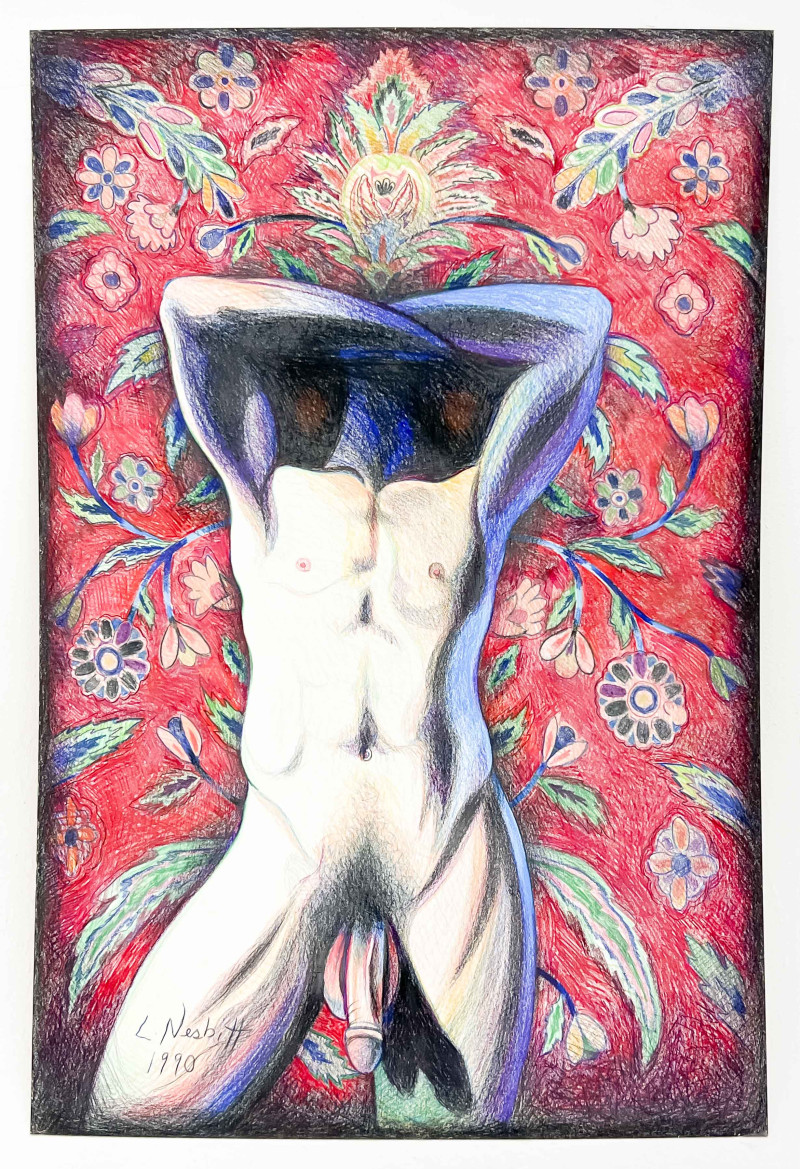 Lowell Nesbitt - Male Torso with Red Floral Background