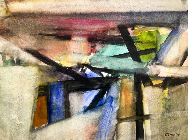 Michael Loew - Untitled (Abstract Composition in Black, Blue, and Green)