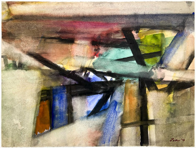 Michael Loew - Untitled (Abstract Composition in Black, Blue, and Green)