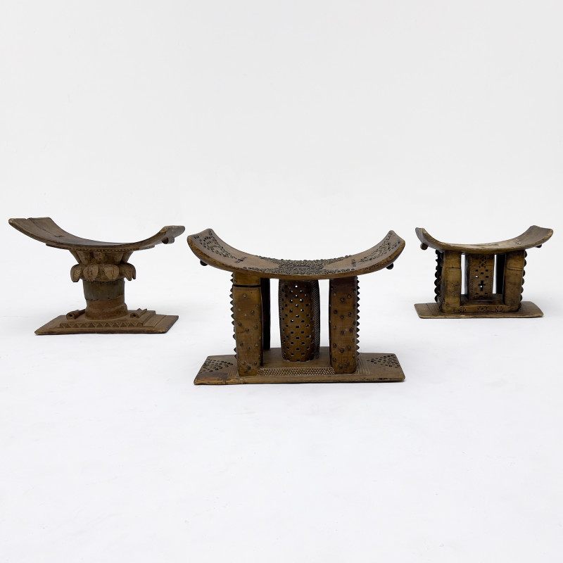 African - Three Ashanti Carved Prestige Stools