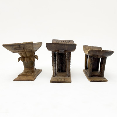 African - Three Ashanti Carved Prestige Stools