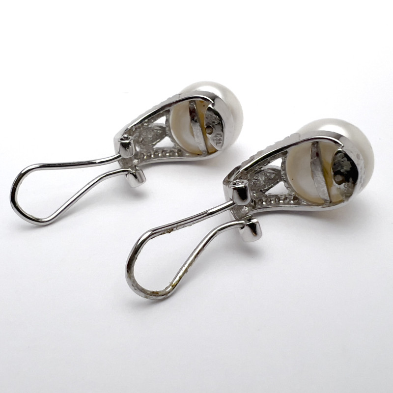 Gold, Pave Diamond and Pearl Earrings