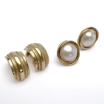 Image for Lot Two Pairs of Gold Earrings, One with Mabe Pearl