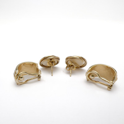 Two Pairs of Gold Earrings, One with Mabe Pearl