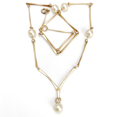 Image for Lot Gold and Pearl Station Necklace