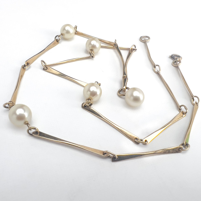 Gold and Pearl Station Necklace