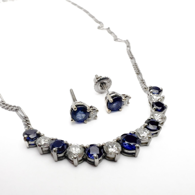 Diamond and Sapphire Balestra Italy Gold Necklace and Earring Set