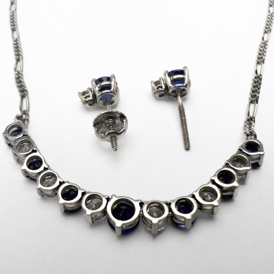 Diamond and Sapphire Balestra Italy Gold Necklace and Earring Set