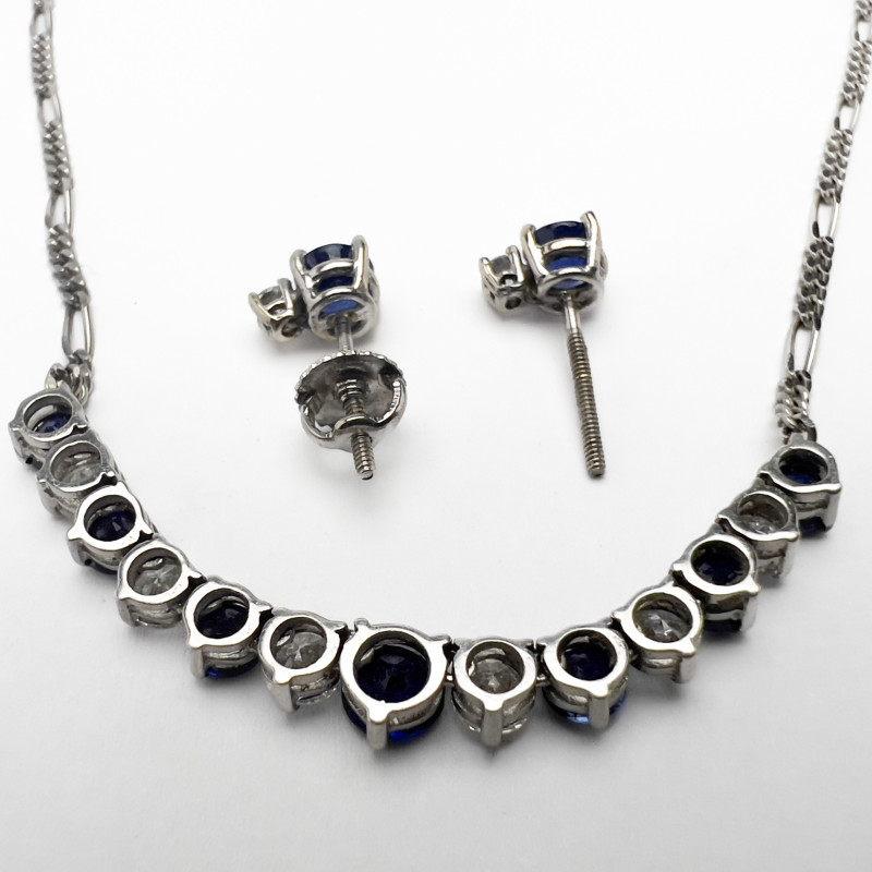 Diamond and Sapphire Balestra Italy Gold Necklace and Earring Set