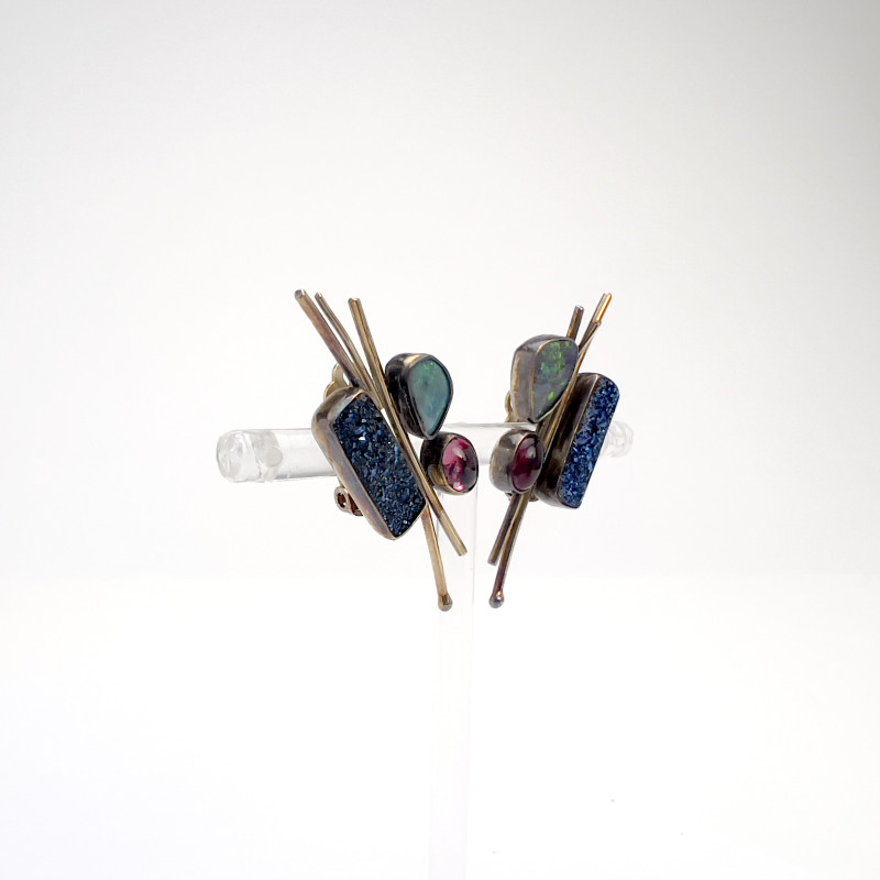 Jennifer Kalled - Opal, Tourmaline and Quartz Gold Earrings