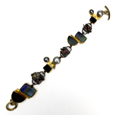 Jennifer Kalled - Opal, Quartz, Pearl, and Garnet Gold Link Bracelet