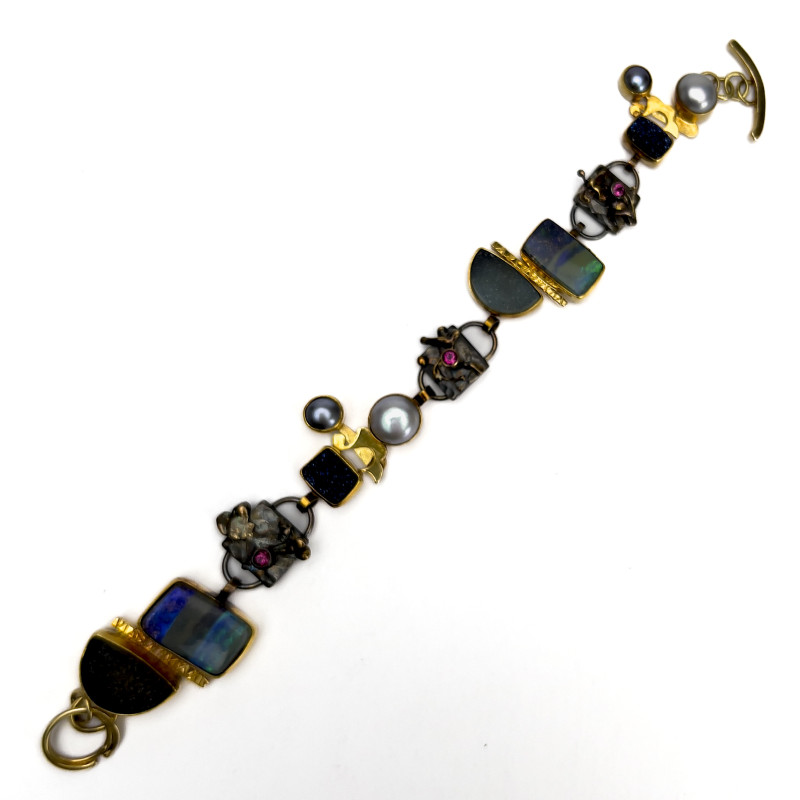 Jennifer Kalled - Opal, Quartz, Pearl, and Garnet Gold Link Bracelet