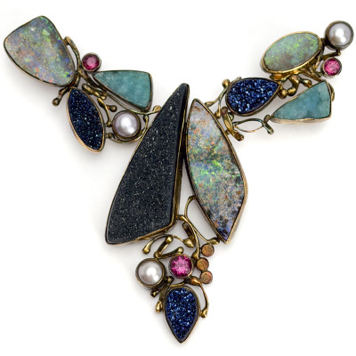 Image for Lot Jennifer Kalled - Opal, Quartz, Pearl, Garnet, Silver and Gold Pendant