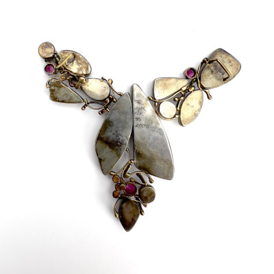 Jennifer Kalled - Opal, Quartz, Pearl, Garnet, Silver and Gold Pendant