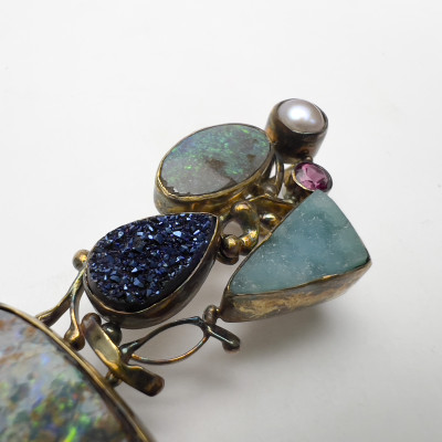 Jennifer Kalled - Opal, Quartz, Pearl, Garnet, Silver and Gold Pendant