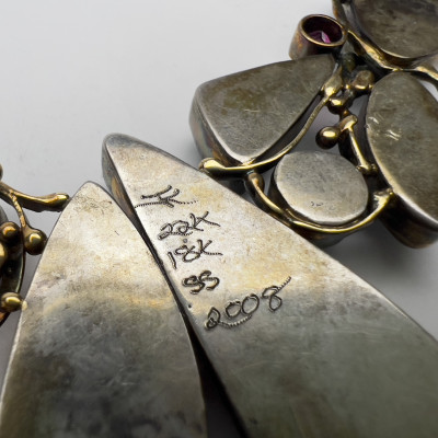 Jennifer Kalled - Opal, Quartz, Pearl, Garnet, Silver and Gold Pendant