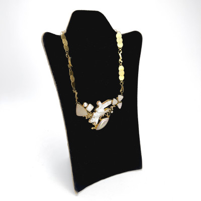 Jennifer Kalled - Fossilized Coral, Pearl, Quartz, and Diamond Gold Link Necklace