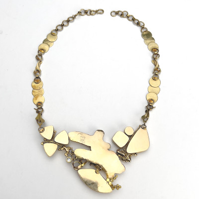 Jennifer Kalled - Fossilized Coral, Pearl, Quartz, and Diamond Gold Link Necklace