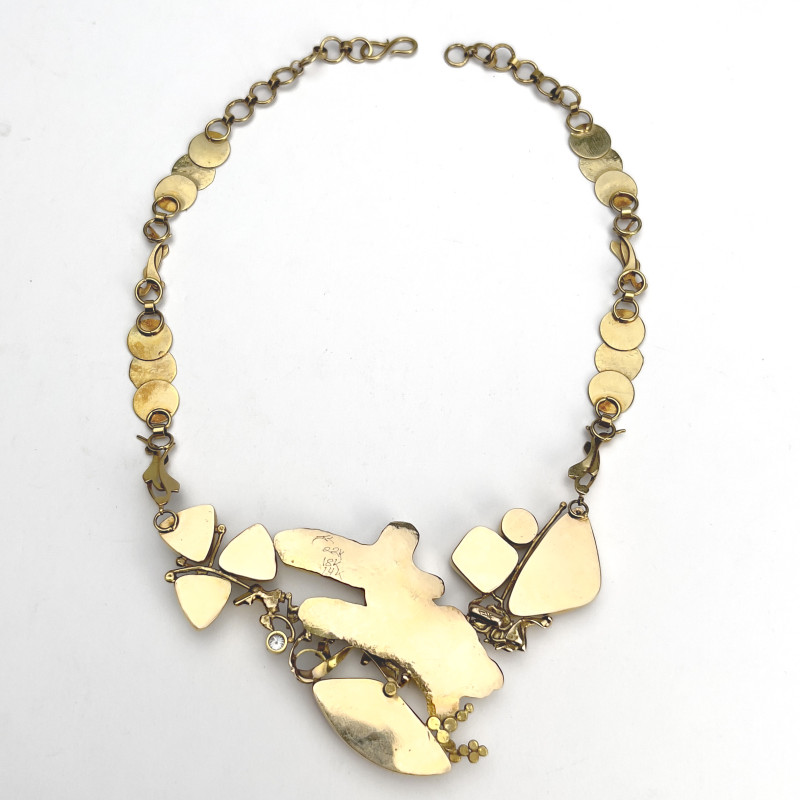 Jennifer Kalled - Fossilized Coral, Pearl, Quartz, and Diamond Gold Link Necklace