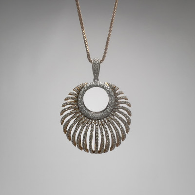 Gold and Pave Diamond Openwork Pendant Necklace