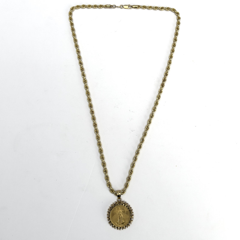 Gold 10 Dollar Walking Liberty Coin Pendant With Chain