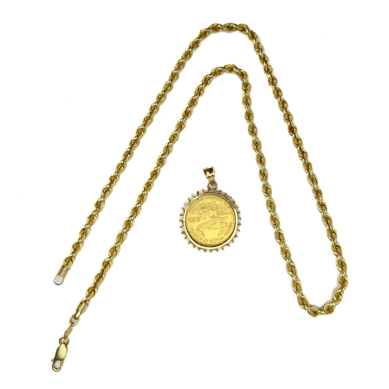 Gold 10 Dollar Walking Liberty Coin Pendant With Chain