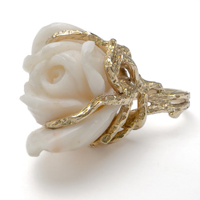 Image for Lot Carved Coral Rose Gold Cocktail Ring