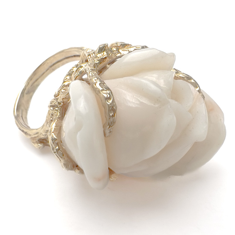 Carved Coral Rose Gold Cocktail Ring