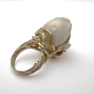 Carved Coral Rose Gold Cocktail Ring