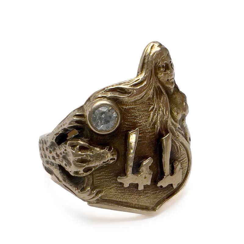 Gold and Diamond Alligator Mermaid Ring